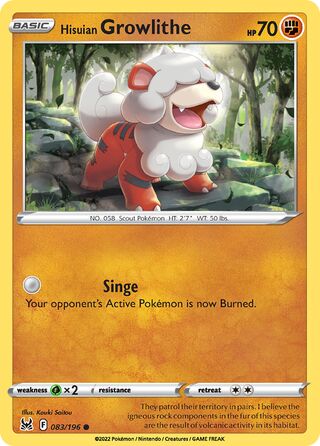 Hisuian Growlithe - Lost Origin - 083/196 - Non Holo - Near Mint - Common - #058