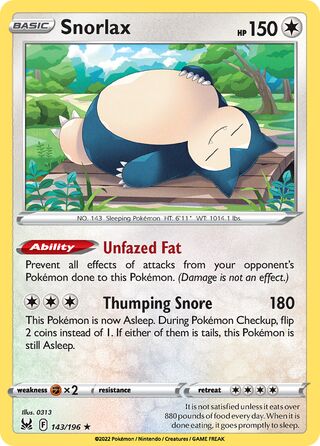 Snorlax - Lost Origin - 143/196 - Reverse Holo - Near Mint - Rare Holo - #143